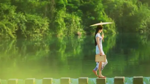 一瞥江南烟雨蒙蒙的目光,汇聚在丽人婀娜多姿的背影和一把花纸伞的