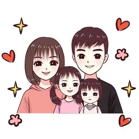 两个女儿一家四口手绘头像 手绘头像图片大全 -【爱个性】