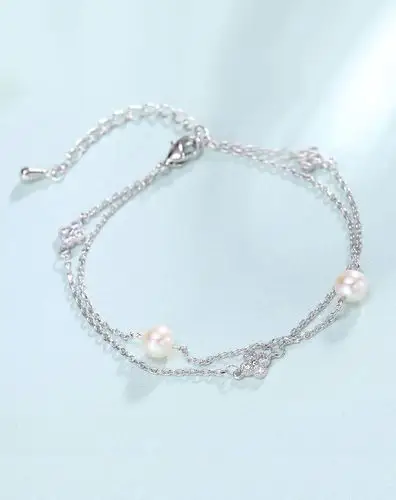 黛米 秋冬款 四叶草圆珠淡水珍珠双环手链可调节[附证书]