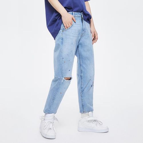 able jeans女士牛仔裤春夏新品立体高腰宽松破洞水洗复古休闲女裤