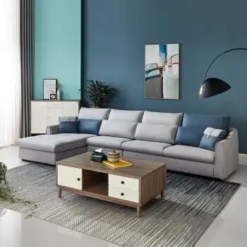 全友家居 沙发现代简约可拆洗设计加大转角位实木内架拼色布艺沙发
