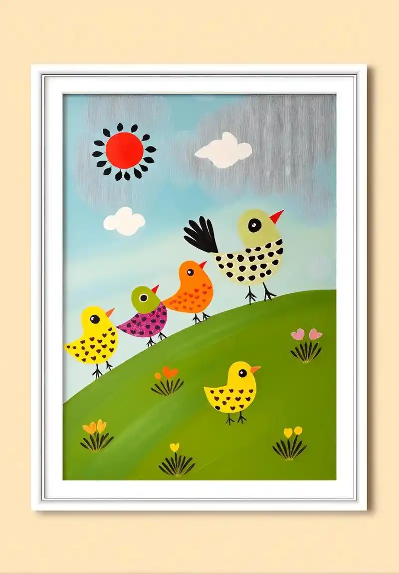 春天来了,我们来做一个超可爱的小鸡拼贴画吧!
