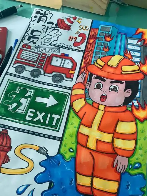 大班儿童画 一年级儿童画#消防员  #消防员创意画  #消防员儿童画