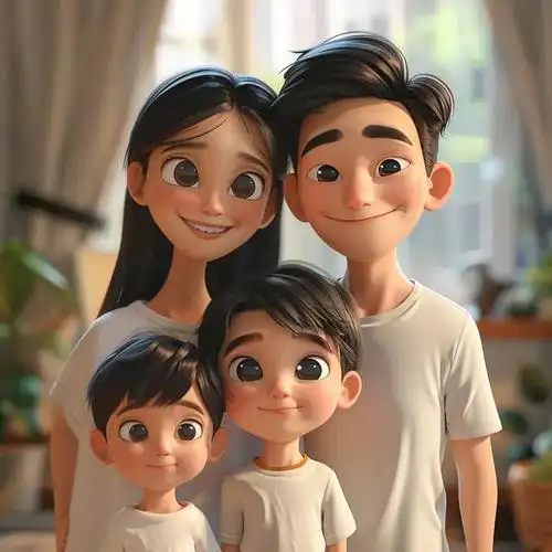 一家四口的幸福瞬间,俩儿子的专属头像萌萌哒,亲子头像更是温馨满溢.