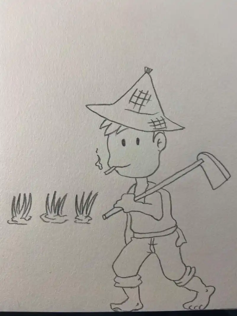 农民 简笔画 手绘 铅笔画