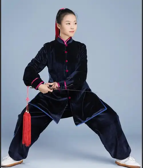 陈家沟太极服秋冬季加绒保暖加厚南韩绒男女太极拳练功服金丝绒孔雀蓝