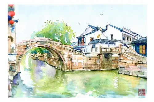 手绘城市系列——《苏州周庄》|插画|商业插画|阿骨aoki - 原创作品