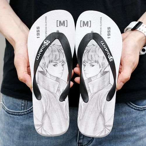 男女士夹脚拖鞋室内外休闲情侣沙滩潮流新款户外夏季人字拖鞋 素描人