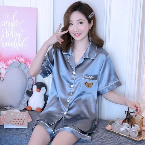 冰丝睡衣女夏季薄款韩版宽松加大码仿真丝卡通可爱夏天家居服套装