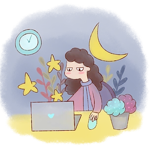 手绘卡通矢量水彩水墨女生加班工作