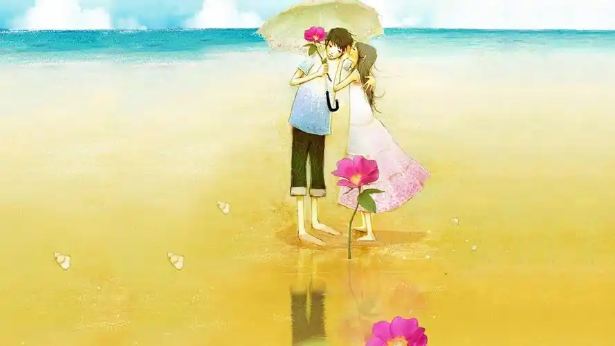 情侣可爱插画小清新电脑桌面壁纸