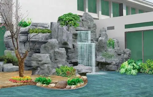 假山水池效果图_绿人园林景观