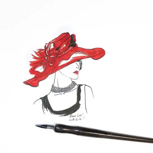 手绘时尚插画戴帽子的优雅女人们