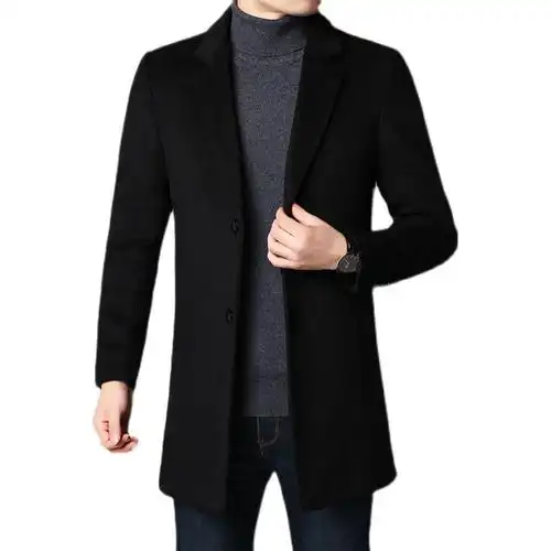 花花公子品牌中长款羊毛呢大衣男夹棉加厚时尚西装领青年男士呢子外套