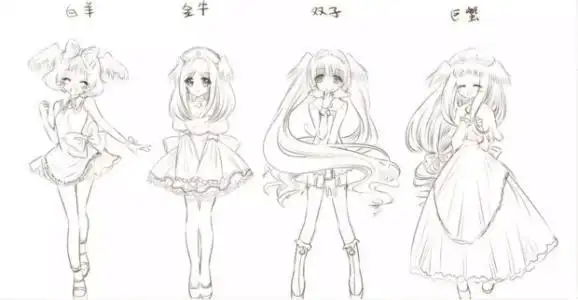 十二星座美女的简笔画