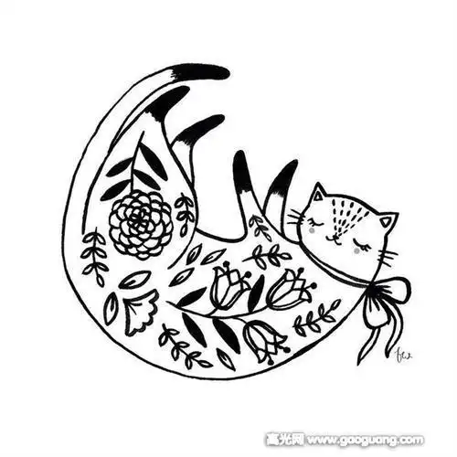 猫装饰画黑白简单简笔画