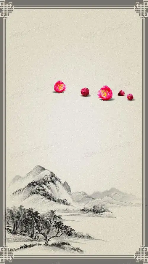 中国风墨染山水传统水墨画古典文化古风设计风山水情古典h5背景图精灵