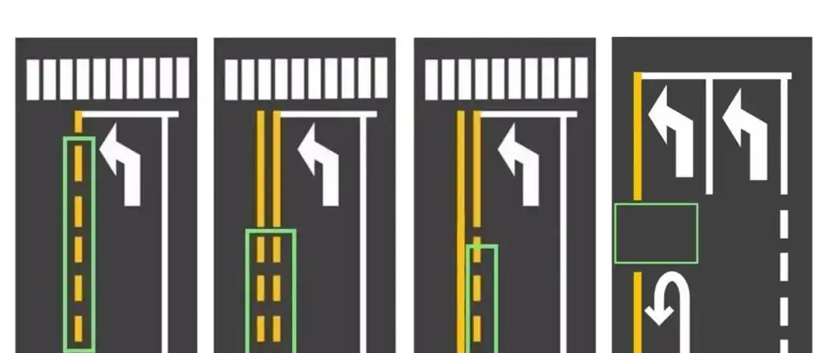 黄色标线为虚线或者有预留缺口的如上图三种标志,标线都是允许掉头的