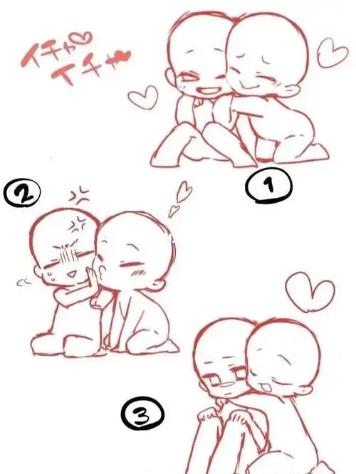 线稿素材q版正太和萌妹的情侣互动