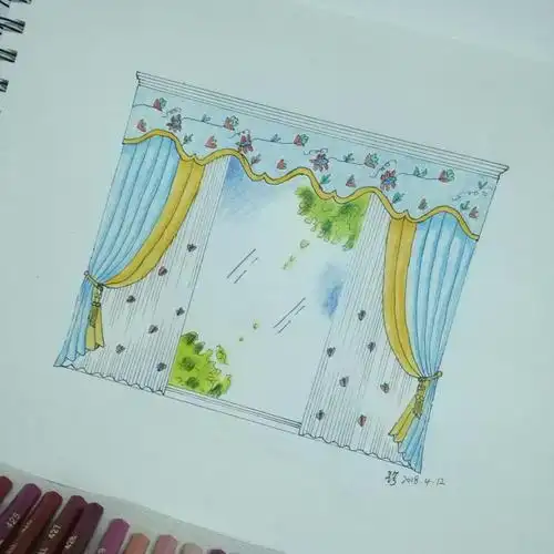 窗帘手绘