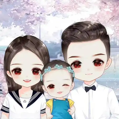 努力追求幸福,一家三口卡通头像,温馨又好看