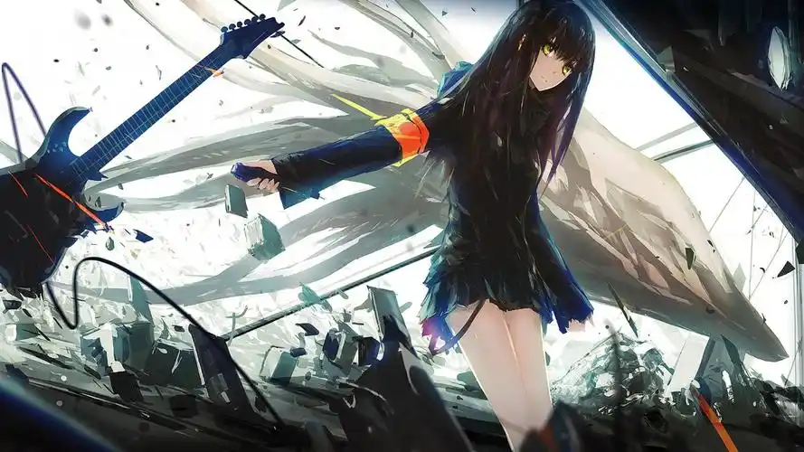 酷酷的短裙动漫美女吉他手电脑壁纸