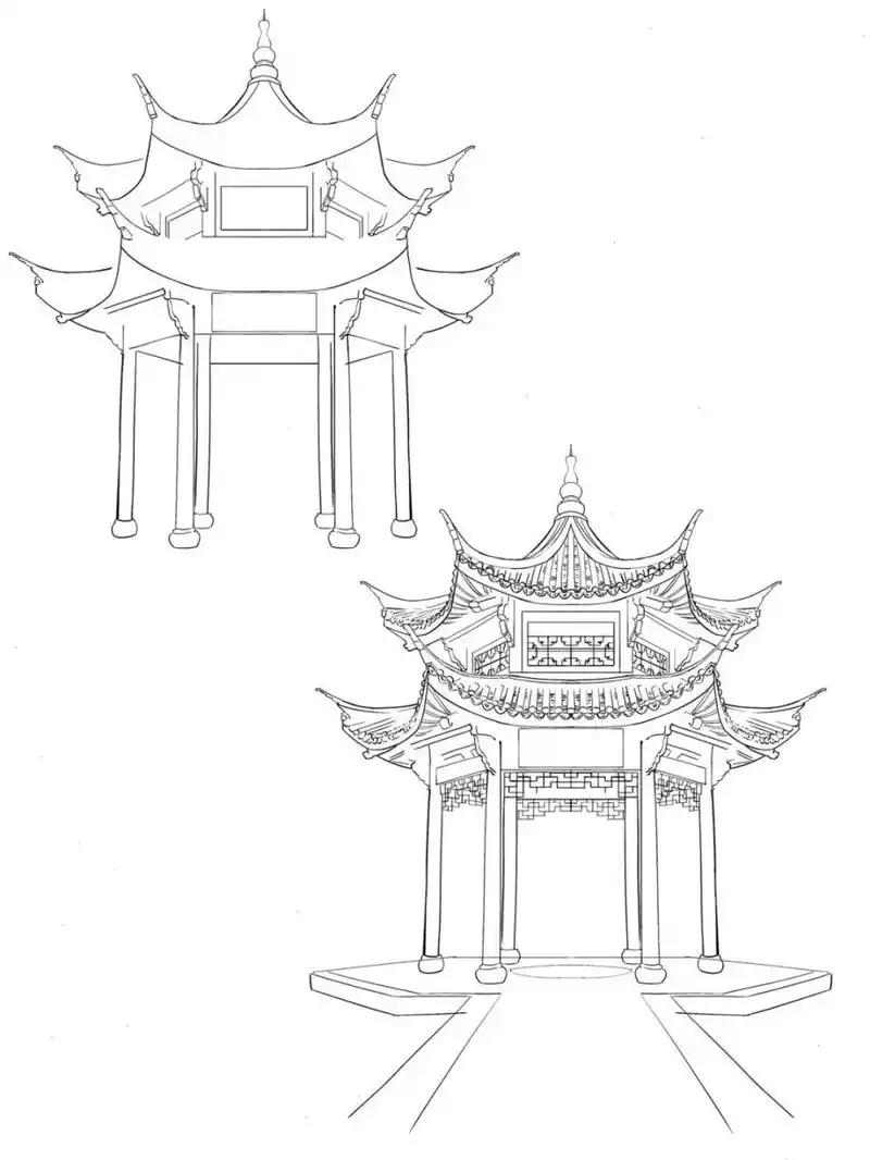 后面的线稿插画形式我会尽量以完整的画面展示出来 [害羞]古建筑素材
