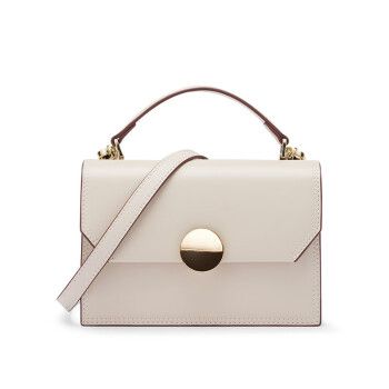 保罗包包女2023新款潮真皮百搭单肩包斜挎包手提包小方包女包米白色