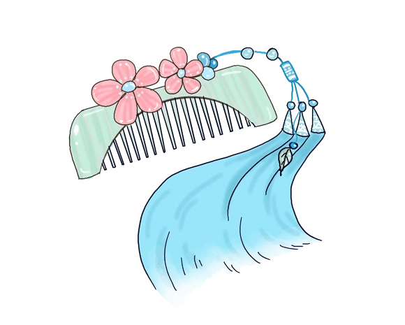 蓝色古风梳子卡通千库原创