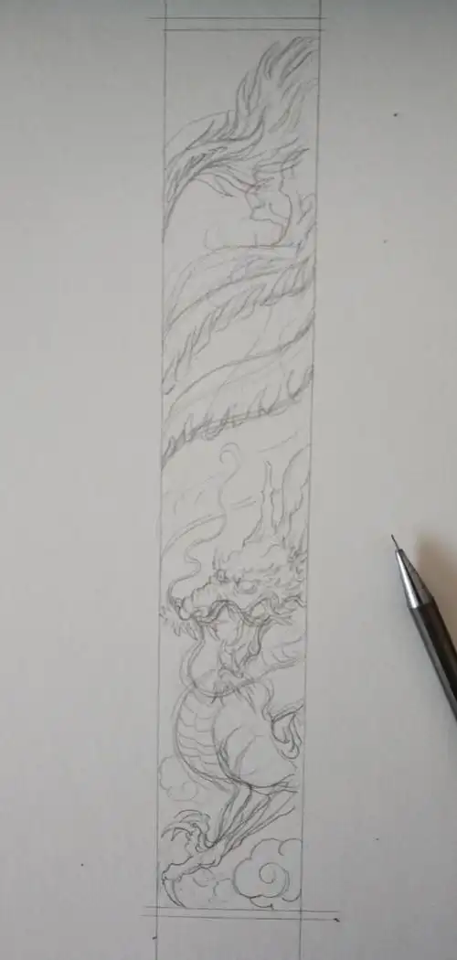 塑新斋潘纪坤手绘水彩插画盘龙柱