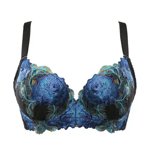水中花正品 新款 刺绣调整型 舒适文胸内衣418169_孔雀蓝,70b
