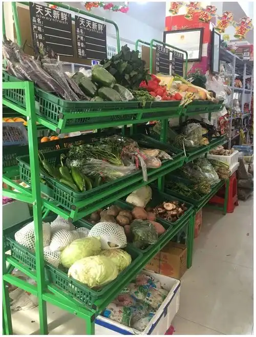 蔬菜货架三层水果货架展示柜超市展示架果蔬架菜架子黑色四层带9绿色