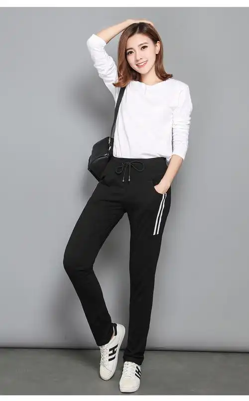 加大码女装胖mm秋款运动裤2017新款小脚哈伦裤女士长裤休闲卫裤