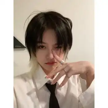 假发女狼尾短直发陆柯燃鲻鱼头日系男女通用中性自然时尚发套黑色银
