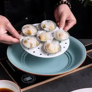 沐夕带醋碟家用陶瓷大号饺子盘加厚沥水双层盘创意菜盘子圆形剁椒