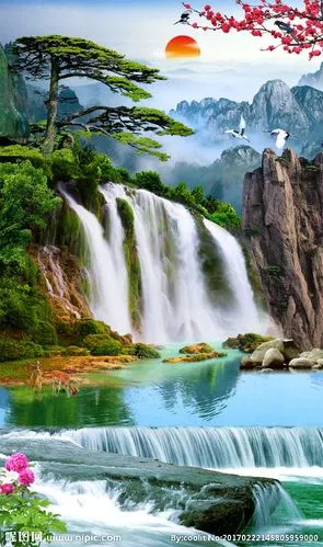 屏风山水画图片