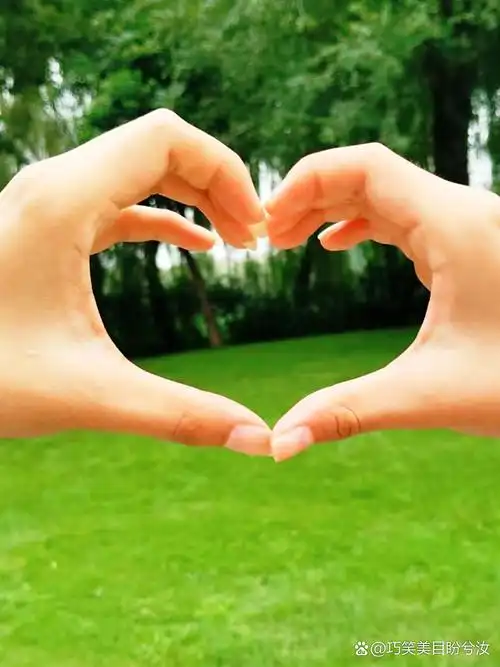 心形手势比出爱的宣言,绿意盎然中传达情感的真谛
