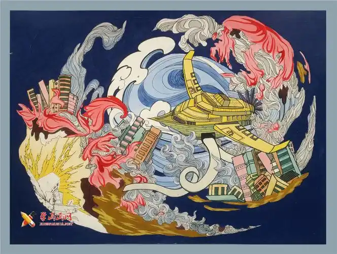 二等奖小学生科幻画作品《末日方舟》__科幻画_科幻画图片大全_学画画