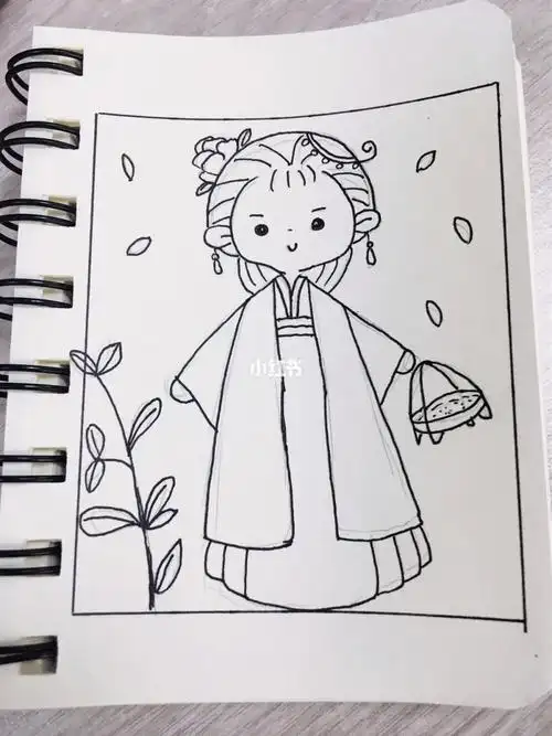 丫鬟弯腰侧面简笔画