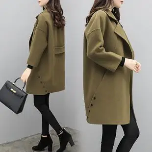 2017新款女装秋冬宽松大码中长款毛呢外套女气质显瘦西装领呢大衣
