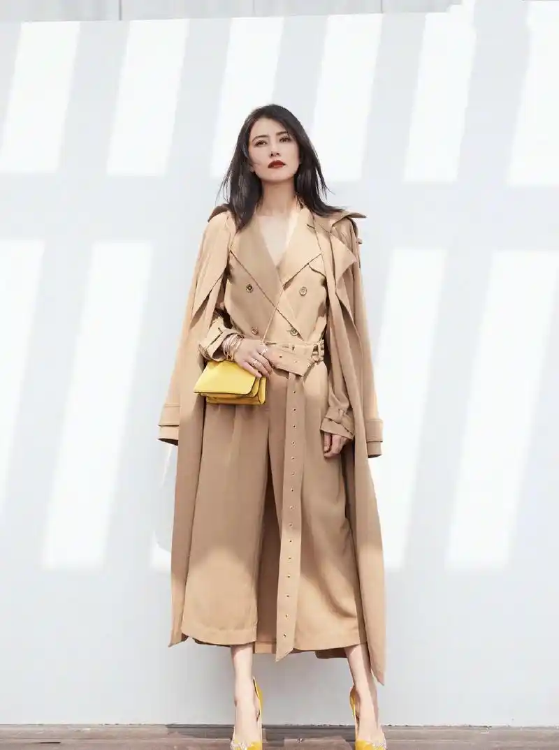 脚上还搭配一双黄色的高跟鞋,腰间系上腰带,v领的连体裤穿在高圆圆的