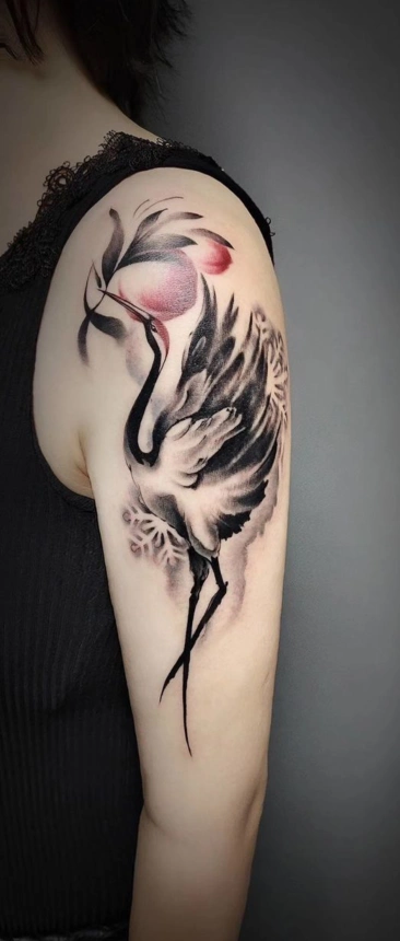 女生仙鹤纹身图集吉祥如意长寿等美好的寓意28