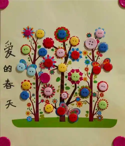 何清清的纽扣作画展现出春的绚丽多彩!