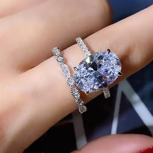 纯银进口高碳钻椭圆形钻戒7克拉仿真钻石女高定满戒指