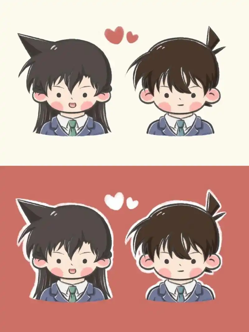 【名侦探柯南|q版情侣头像|新一&小兰】 插播一组情头,新兰