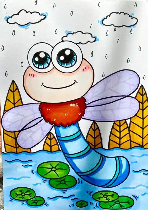 小蜻蜓儿童创意画简笔画带线稿步骤