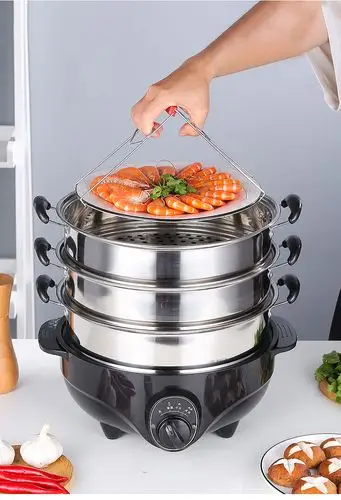 商用电蒸锅多功能家用蒸汽锅三层大容量电蒸笼蒸菜蒸馒头插电火锅