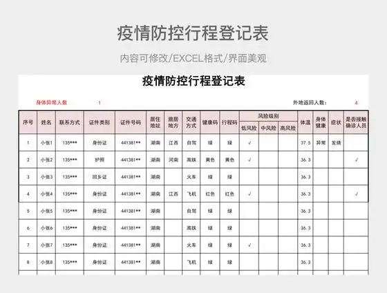 行程登记表黑白简约正式疫情防控居住人员摸排统计表excel模板橘色