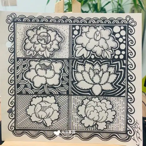 线描手绘含步骤简笔画原创376格子画