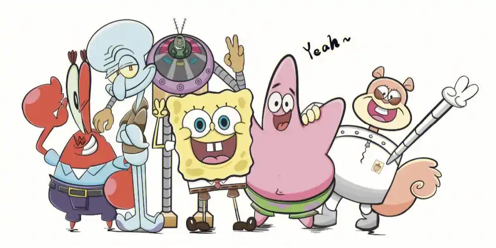 上色咯海绵宝宝全家福看起来可太幸福啦